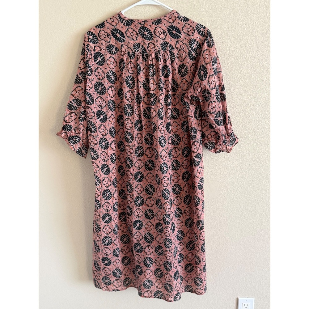OneSeason Australia Pink Black Floral Cotton Lace Up Tunic Dress Womens Medium - Picture 6 of 7